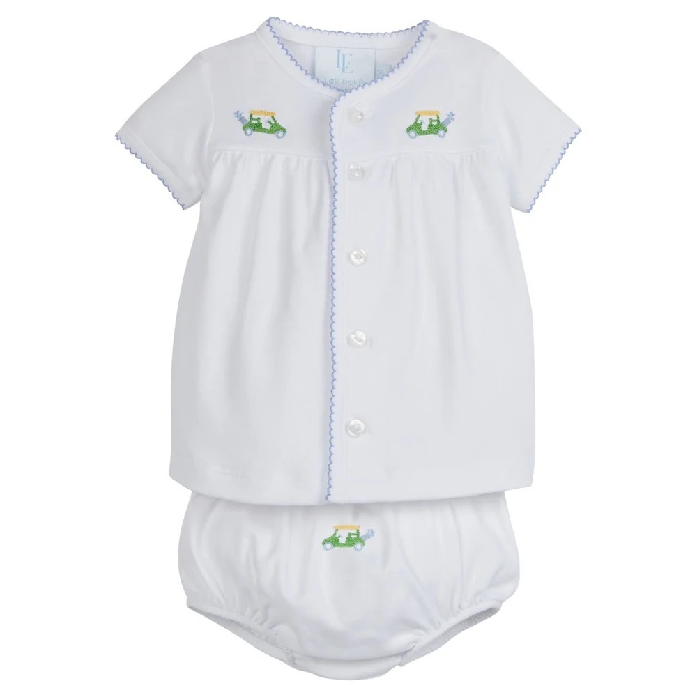 NWOT White Baby Two-Piece Set with Golf Cart Embroidery